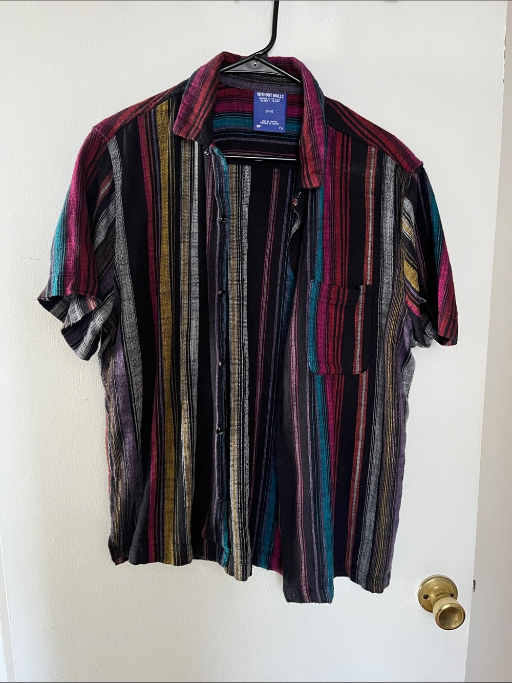 Striped Short-Sleeve Button-Up Shirt in Multicolor